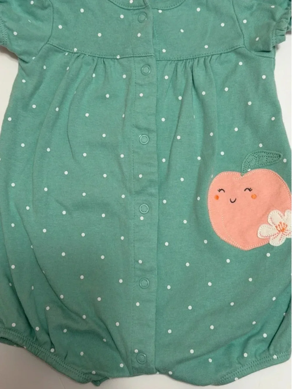Infant Fruit Romper w/White Polka Dots in a size 9 months